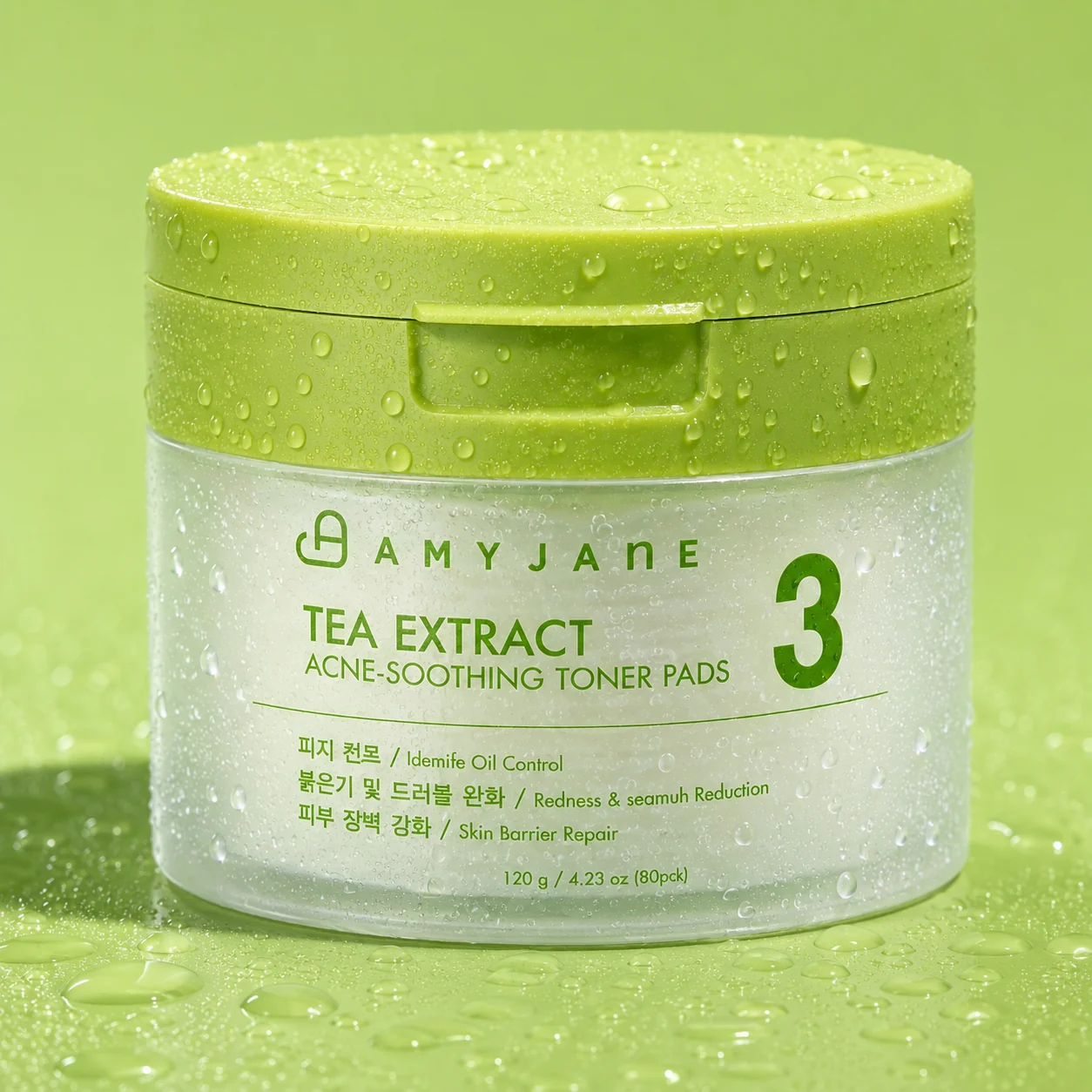 AMYJANE Tea Extract Acne-Soothing Toner Pads jar and pad texture